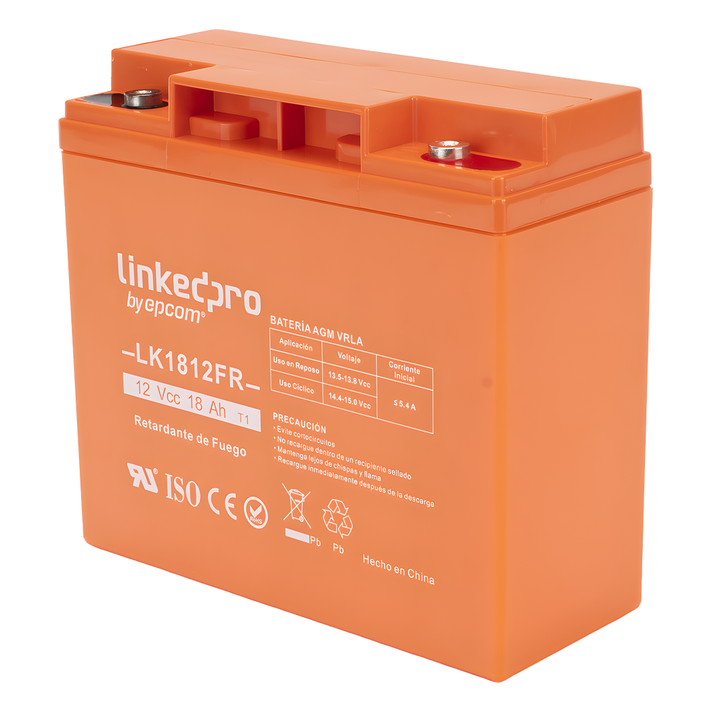 Batería de respaldo 12 V |  18 Ah | AGM | Certificada UL94-V0 Retardante a la Flama  | Especial para Seguridad Electrónica | UPS | Sistemas de Emergencia | Vida útil 5 años | Terminales M5