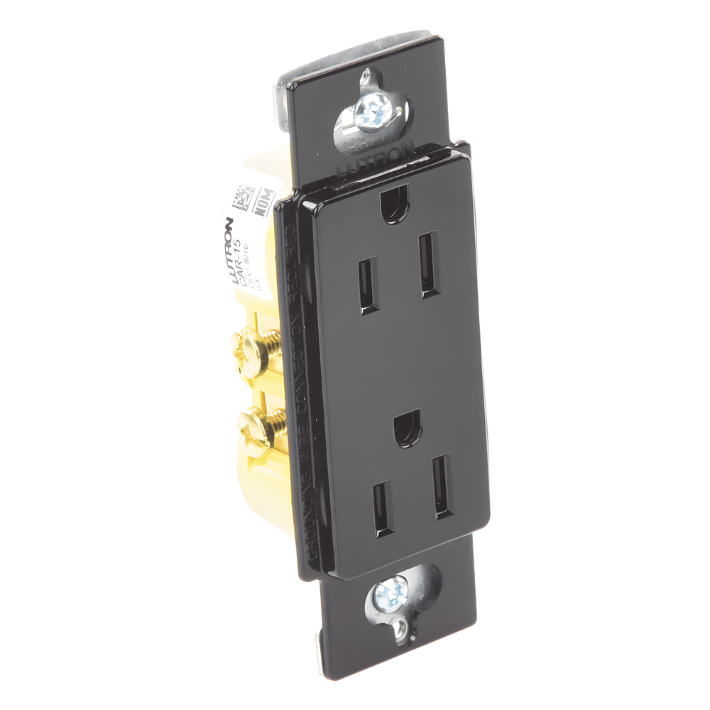 Tomacorriente dúplex de 15 A y 125 V, color negro brillante, familia Claro, apertura estilo Designer para placas de pared Lutron sin tornillos (placa se vende por separado)