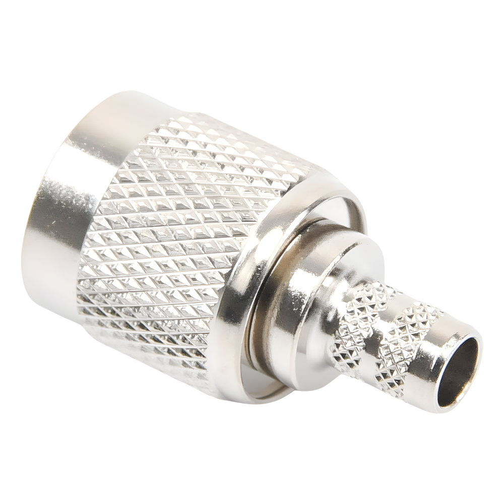 Conector TNC Macho de Anillo Plegable para Cables LMR-240, RG-8/X, 9258, Niquel/Oro/Delrin.