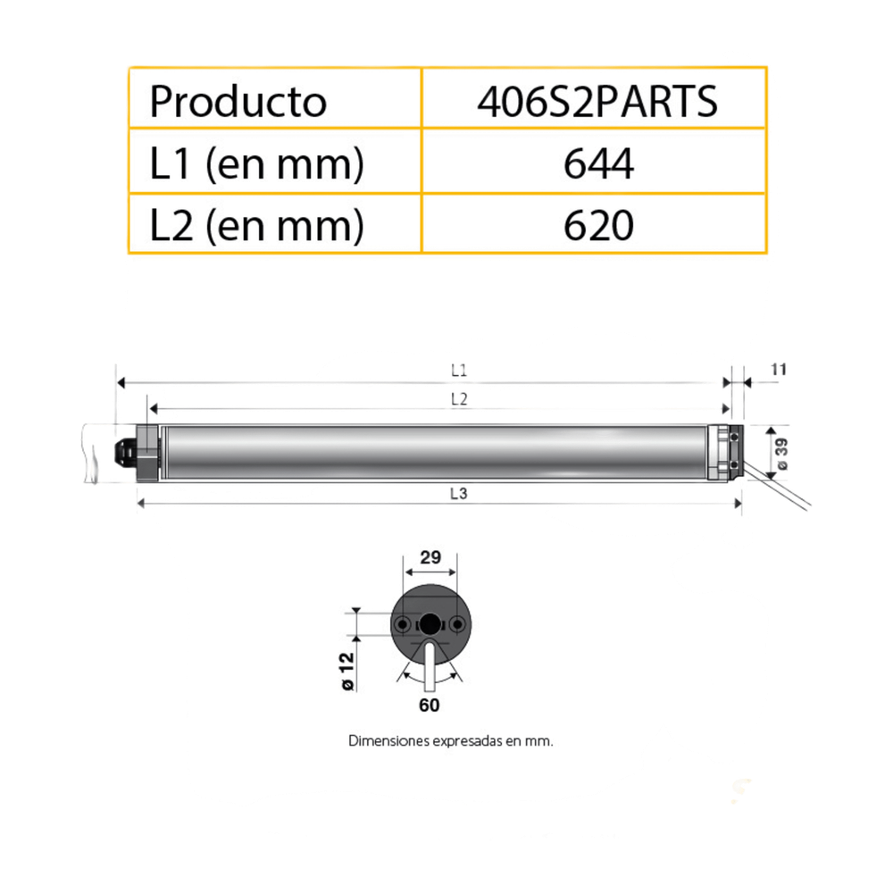 Kit de Motor  de 4 mm RTS para Persiana de Eje de 50mm/ Max 3x4 mts/ Alimentación a 120 VCA