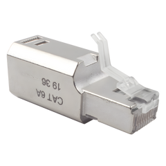 Plug RJ45 Cat6A Blindado, Terminación en Campo, Compatible con Todas las Categorías, con Clip Protector de Seguro