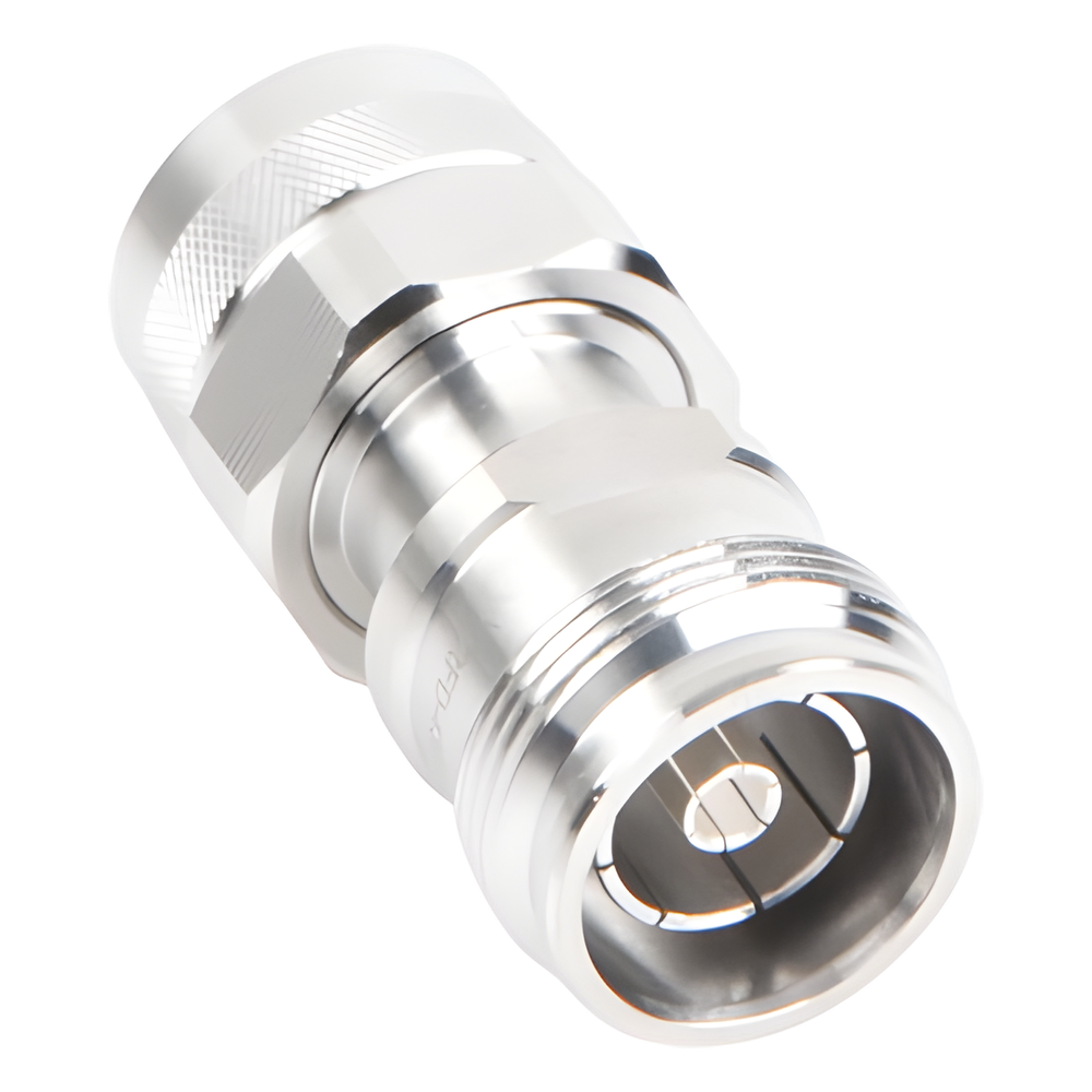 Adaptador en Línea de Conector 4.3-10 Hembra a N Macho, Bronce Blanco/ Plata/ Teflón.