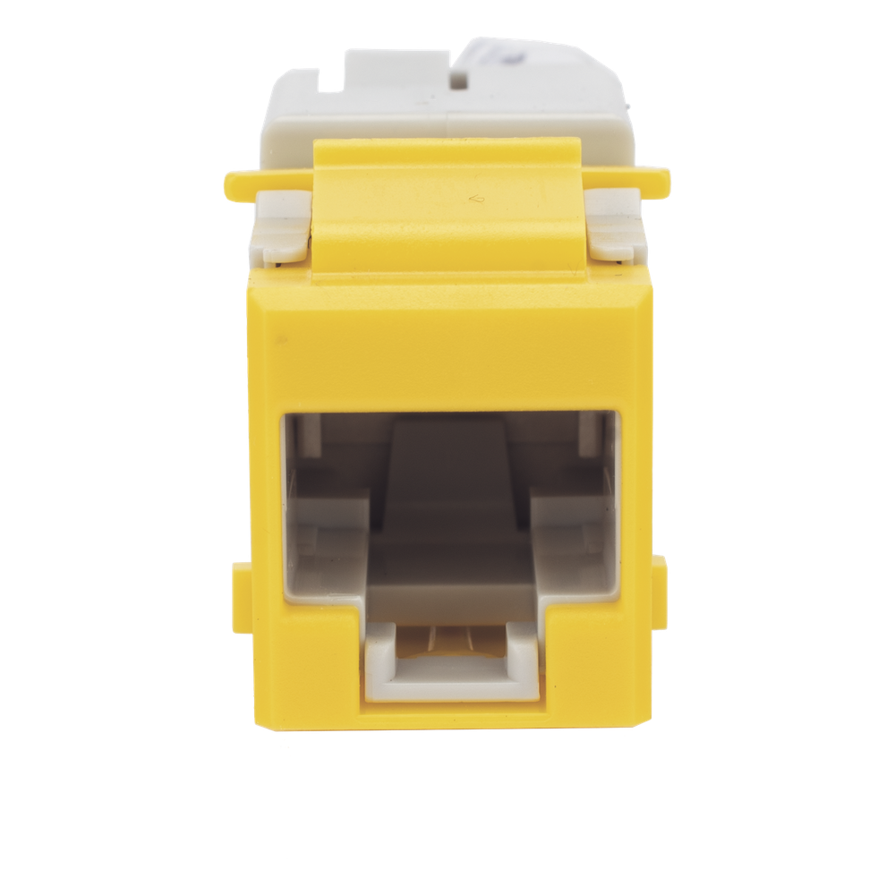 Jack Ultramax Cat6, UTP, Montaje Híbrido en Placa de Pared (Plano y Angulado), Color Amarillo, Punch Down