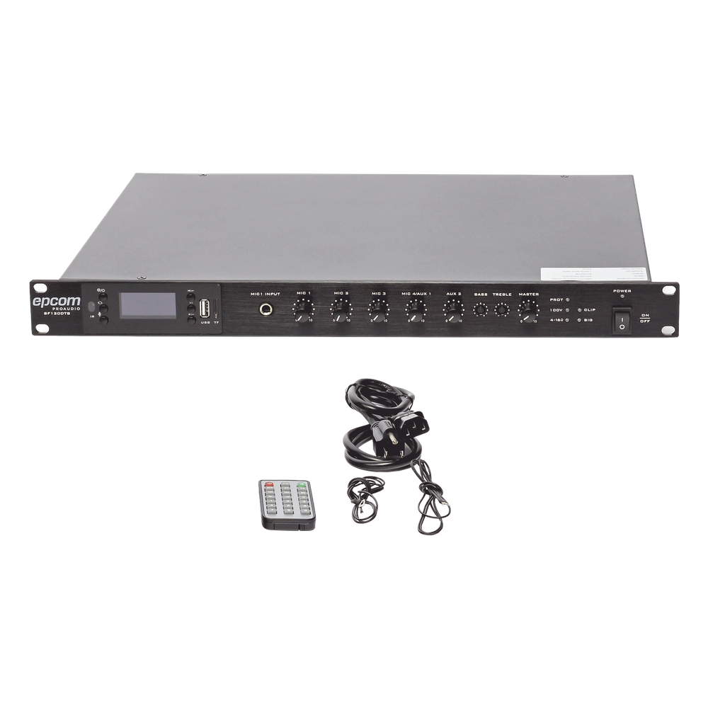 Amplificador Mezclador | 120W RMS | Sistema 100V y Baja Impedancia | MP3 | Tuner | Bluetooth | Música ambiental y Voceo
