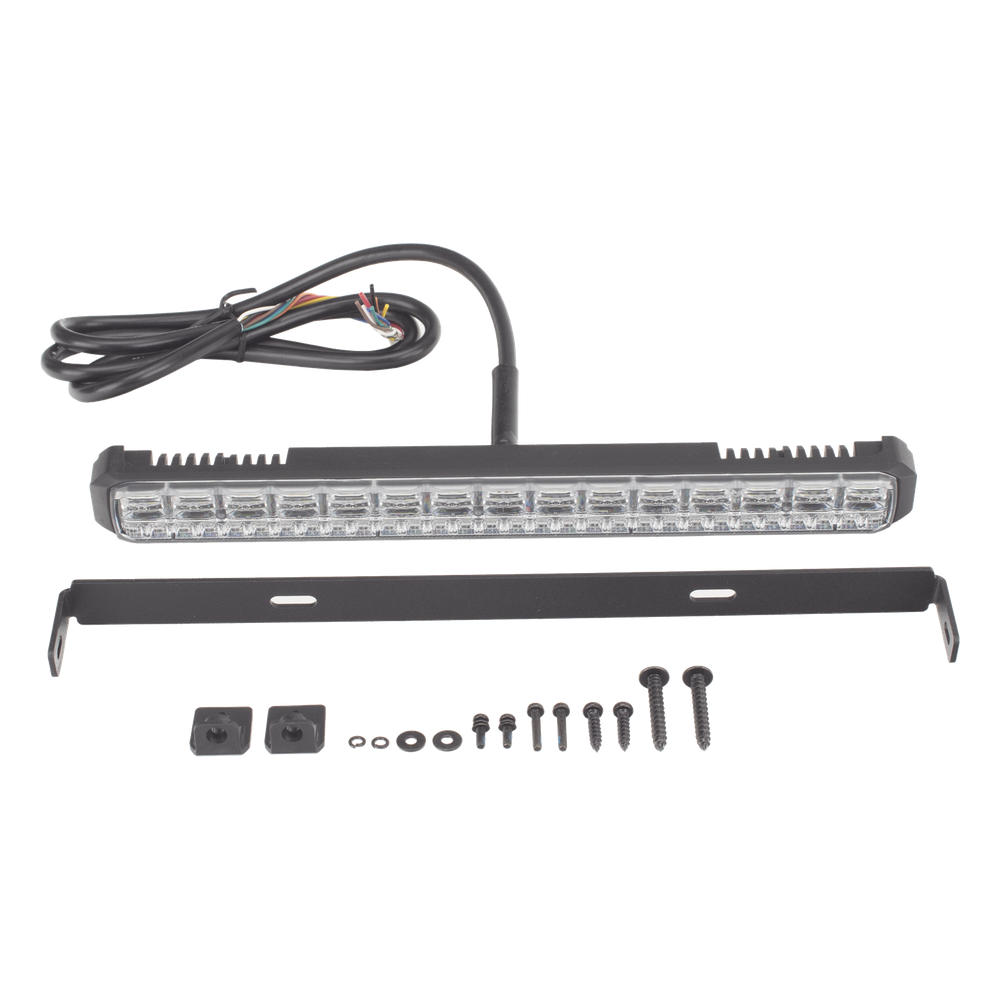 Luz Auxiliar de 45 LED, Top Rojo, Tricolor Rojo/Azul/Blanco, 11.42", Lente Transparente, SAE
