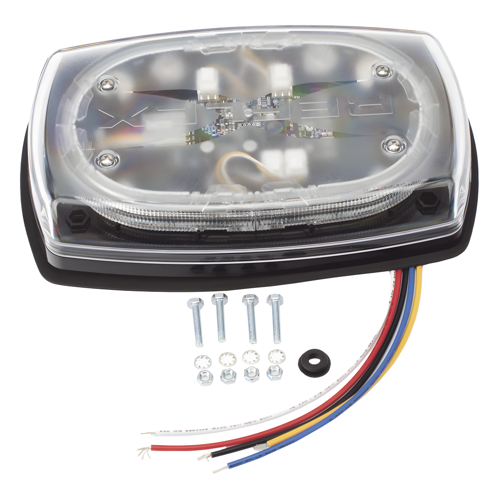 Mini torreta de 48 LED 10 Pulgadas, Ambar/Claro, Lente Transparente, Montaje Permamente Y Conexión Por Cableado
