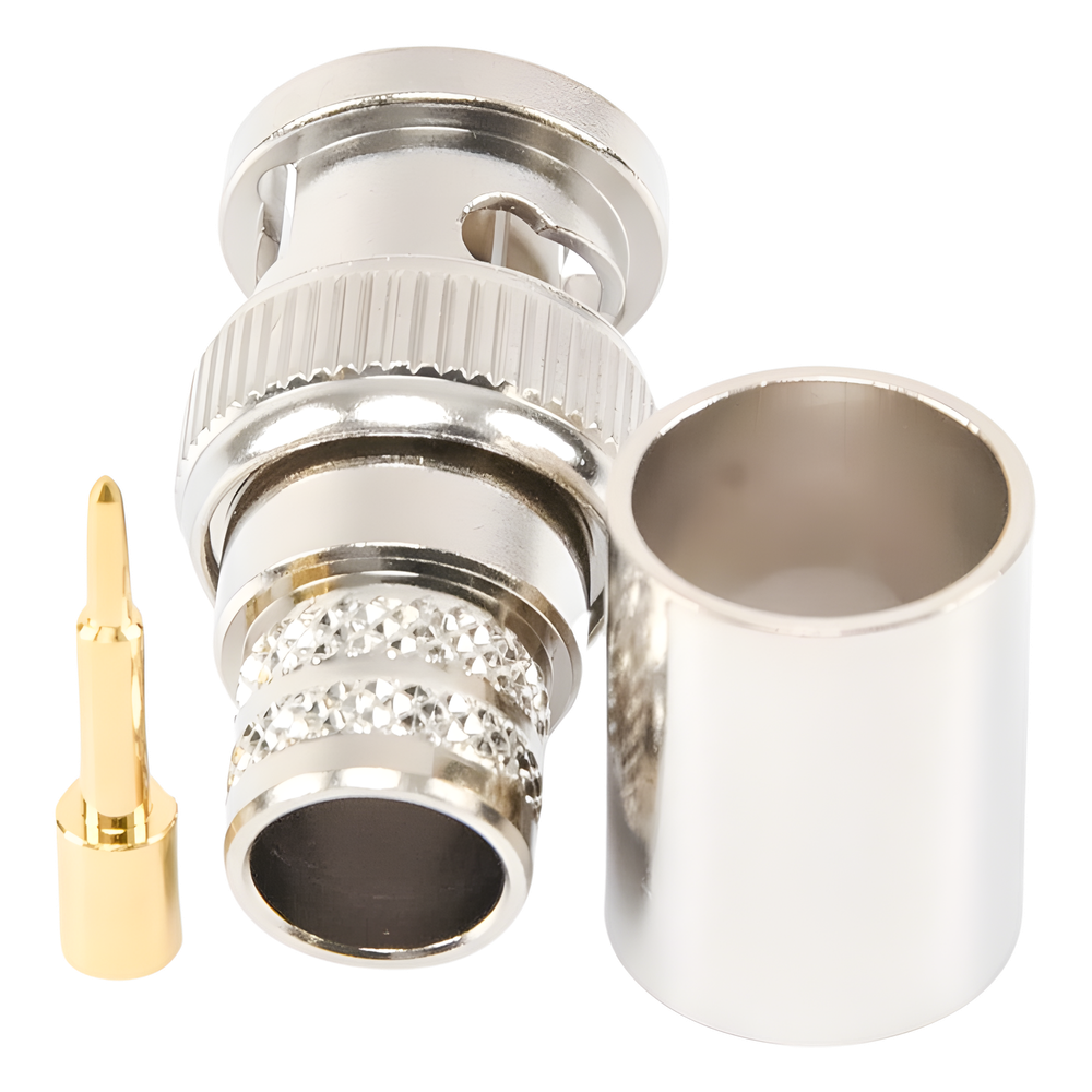 Conector BNC Macho de Anillo Plegable para RG-8/U, LMR-400, 9913, CNT-400, Níquel/ Oro/ Teflón.