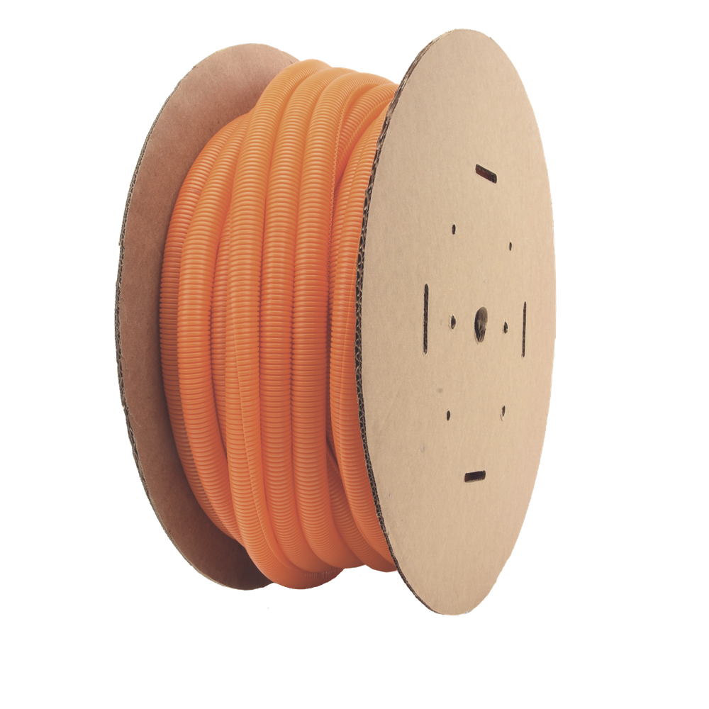 Tubo Corrugado Abierto para Protección de Cables, 1in (25.4 mm) de Diámetro, 30.5 m de Largo, Color Naranja
