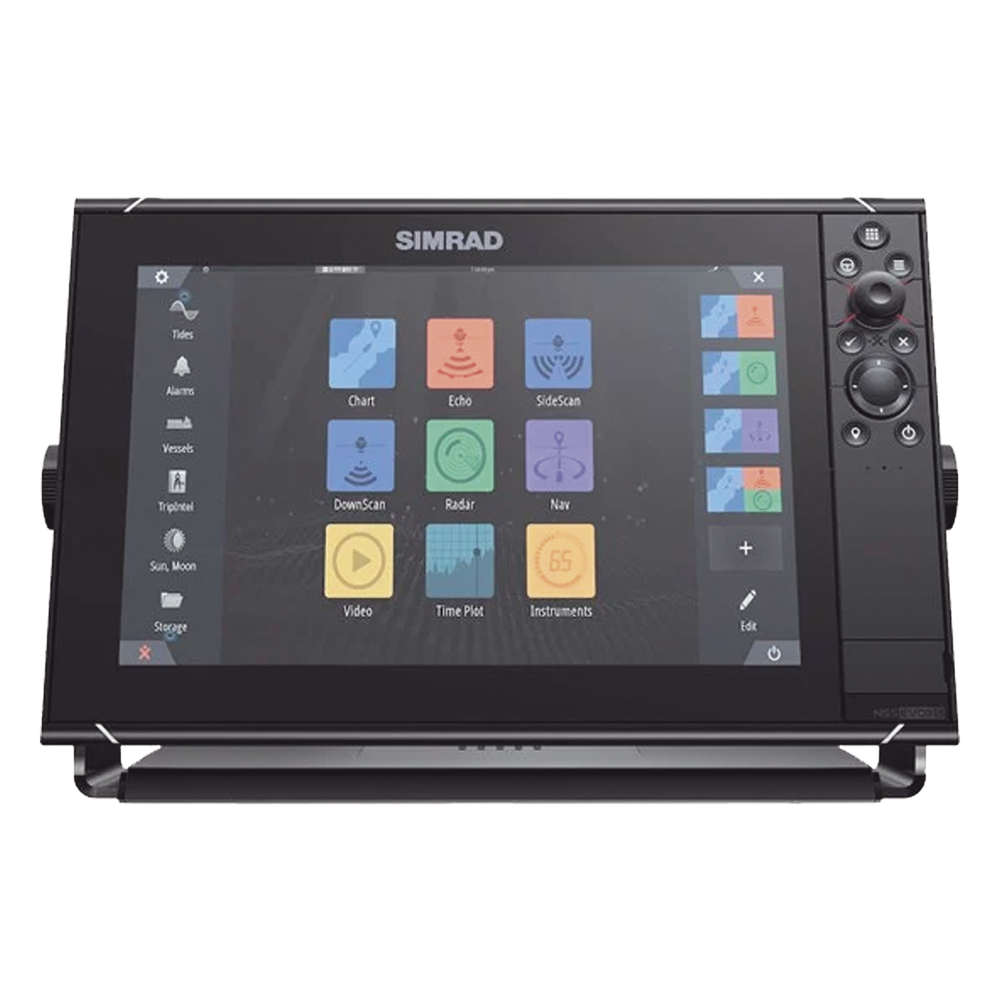 Pantalla Náutica NSS12 evo3S / Pantalla SolarMAX IPS 12 Pulgadas / Procesador iMX 8 / Ecosonda Integrada 1kW CHIRP / Conectividad Inalámbrica / Cartografía C-MAP® Preinstalada / Compatibilidad con Accesorios Simrad / Montaje Flush