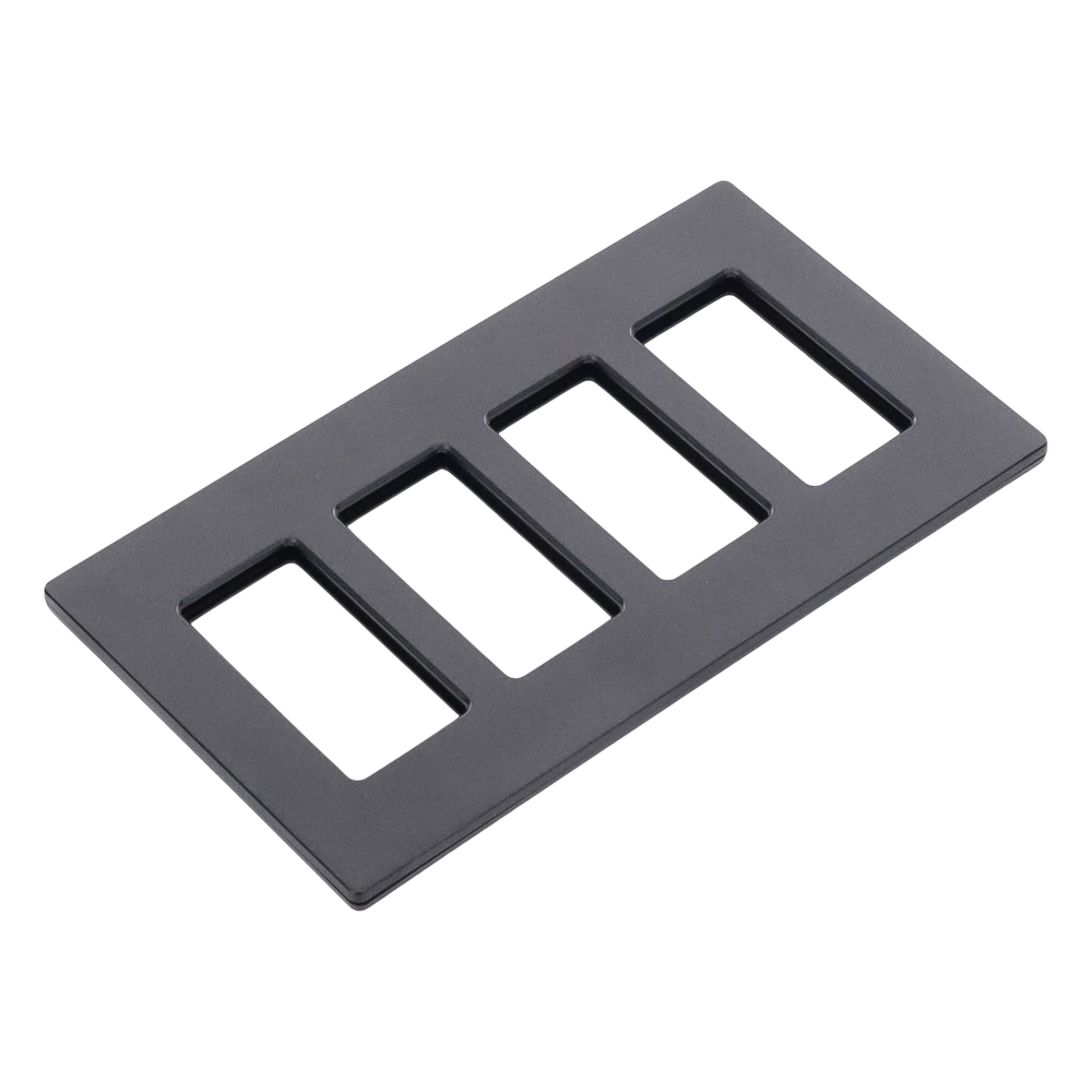 Placa de pared de 4 espacios sin tornillos visibles, acabado satinado color Midnight (gris oscuro), para atenuadores y controles Lutron con apertura tipo designer