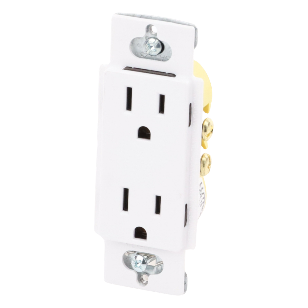 Tomacorriente dúplex Claro de 15 A, 125 V, estilo decorador de perfil delgado, color blanco