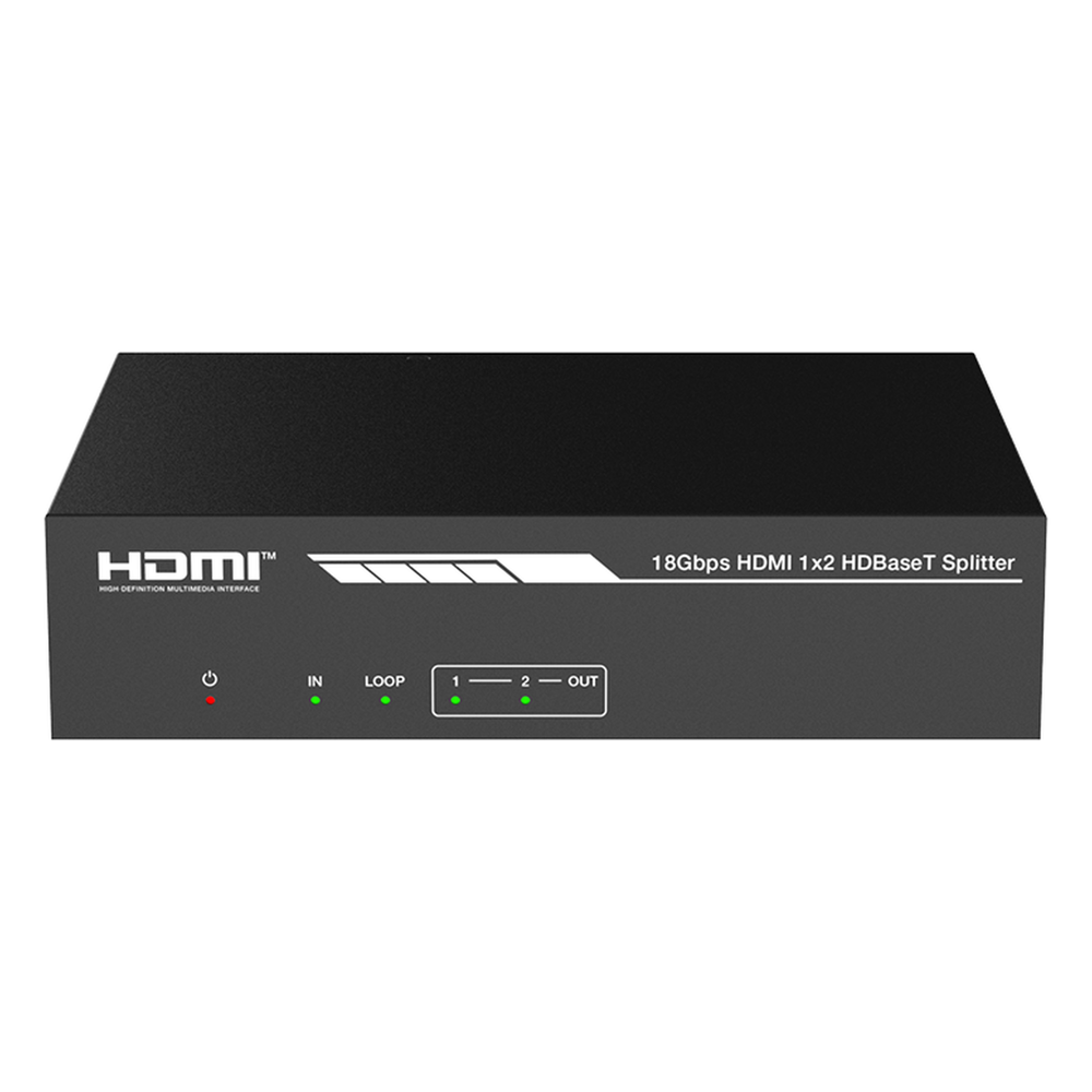 Splitter mas Extensor de Video | 1x2 | ProAV | HDBaseT™ | 120m en 4K@60Hz | 150m en 1080p@60Hz | Cat6/6a/7 | Gestión Avanzada EDID | Control IR y RS232 | PoC | Salida de Audio