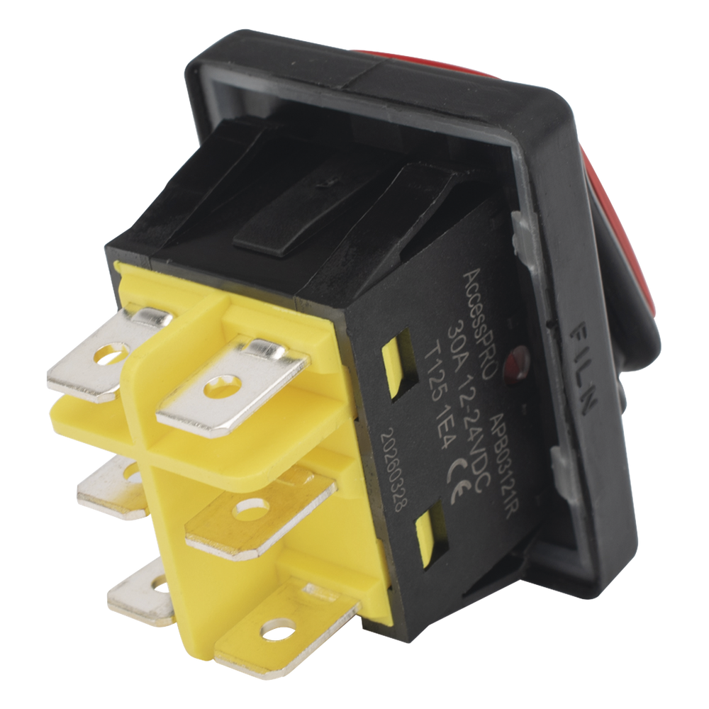 Interruptor tipo Switch con Led Color Rojo / IP65 / Diseño Industrial / NO, COM, NC / Terminales tipo F1
