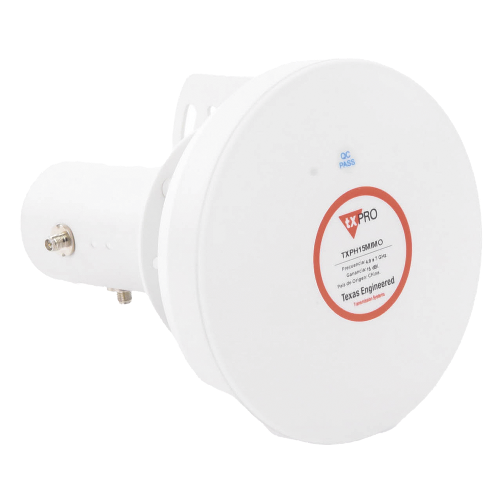 Antena Tipo Horn de 45 °, 15 dBi, 4.9 - 7GHz, Ideal para ambientes de alto ruido,  Tipo de conector RPSMA, con montaje y jumpers incluidos