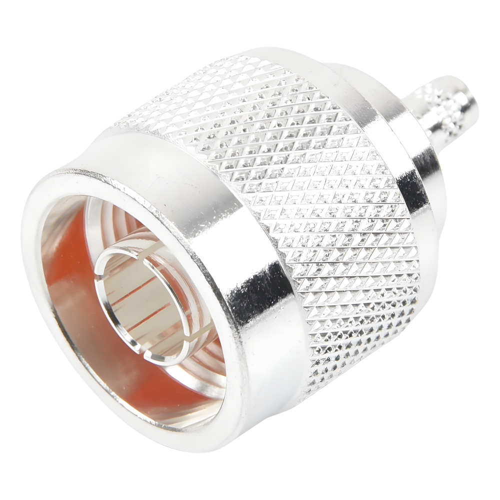 Conector Coaxial N Macho de Anillo Plegable para Cable RG-142/U, Plata/ Oro/ Teflón.