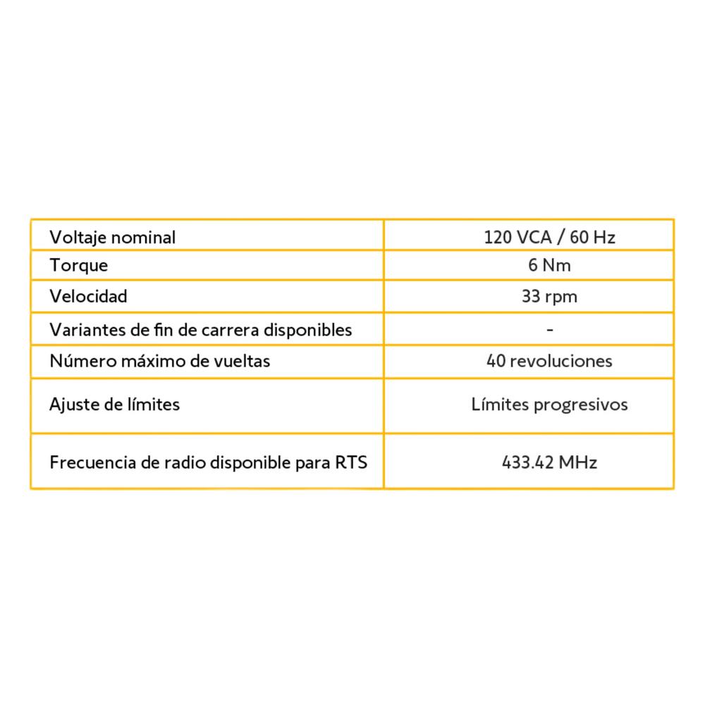 Kit de Motor  de 4 mm RTS para Persiana de Eje de 50mm/ Max 3x4 mts/ Alimentación a 120 VCA