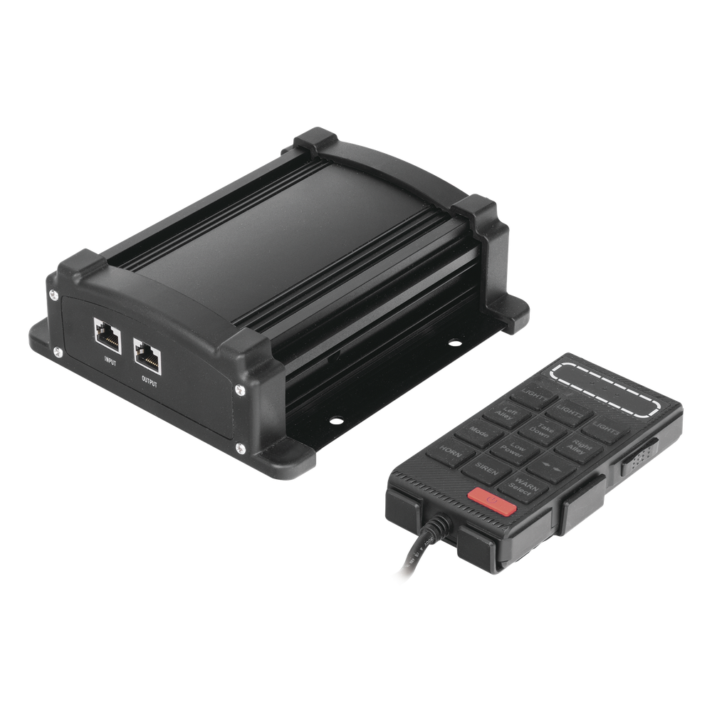 Sirena Vehicular de 100W de Potencia Con Controlador Unimando, Micrófono, Control de Tonos y Patrones de destello de Barras de Luces Serie X67 / X75