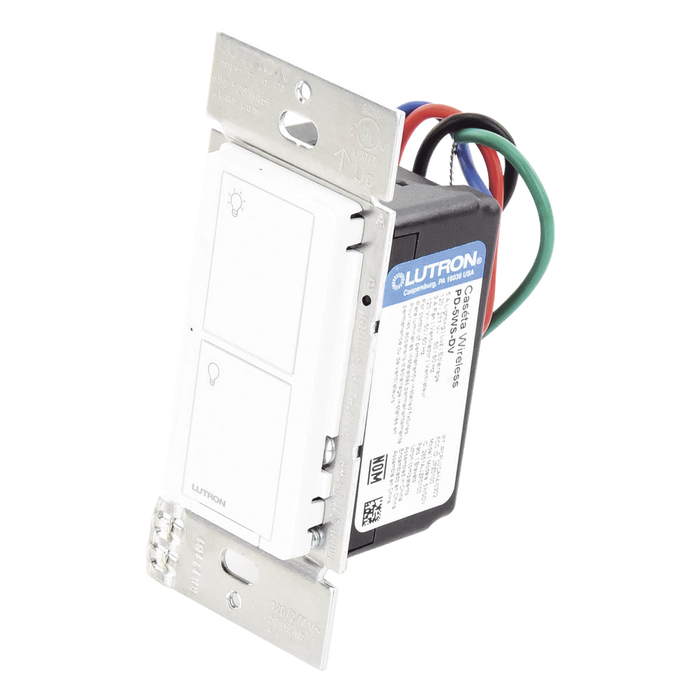 Interruptor de pared inteligente on/off Caseta Wireless, voltaje dual 120/277 V, 5 A en LED, sin cable neutro, compatible con controles Pico y Smart Bridge