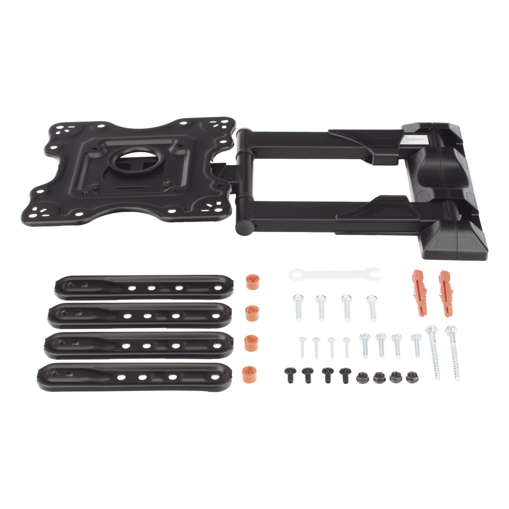 Montaje de Pared Articulado P4-NB / Pantallas de 32" a 55" / VESA 100x100 a 400x400 mm / Carga 27.2 kg (60 lbs) / Inclinación +8° a -5° / Giro 180° / Distancia de Pared 5 a 40 cm / Acero