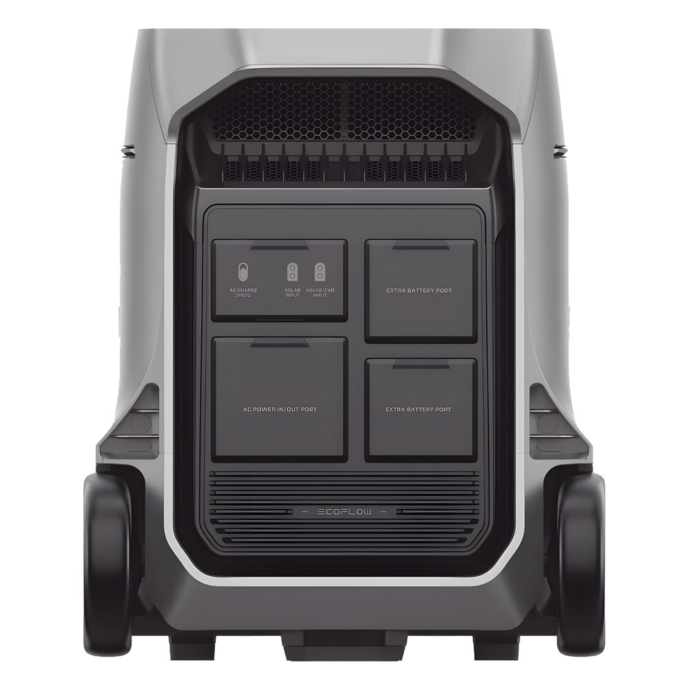 Estación de Energía Portátil DELTA PRO3 / 4096Wh Litio LFP / 5 AC 4000W (8000W Pico) / 2 USB-C 100W / Capacidad para Aumentar Respaldo / Cargador de Coche 10A a 12.6V / Conectividad WiFi y Bluetooth (App) / Carga Solar 2600W Max. (2 P