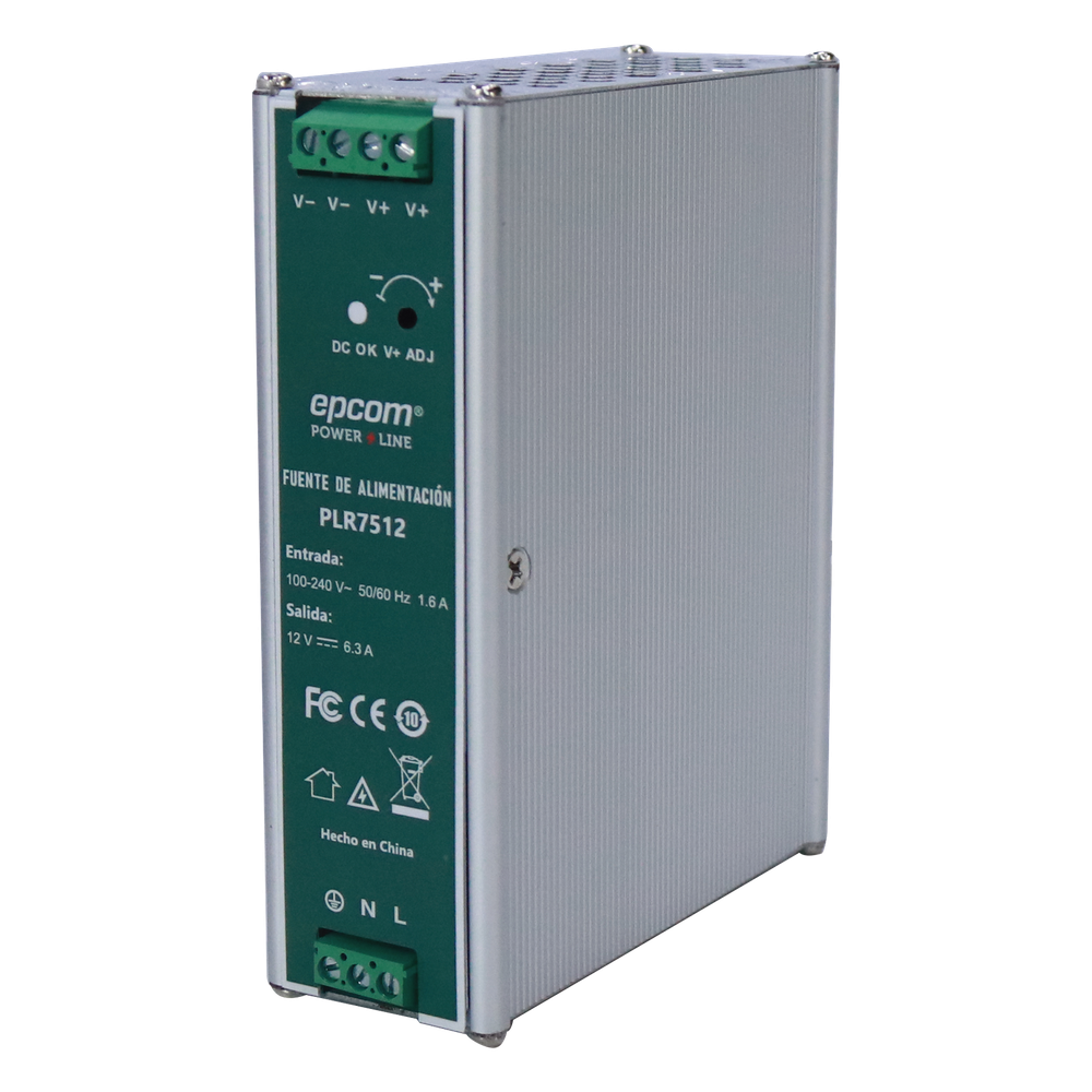 Fuente de alimentación /Entrada: 100-240 Vac /Salida: 12 Vcc / 6.3 A / 75 W / din rail