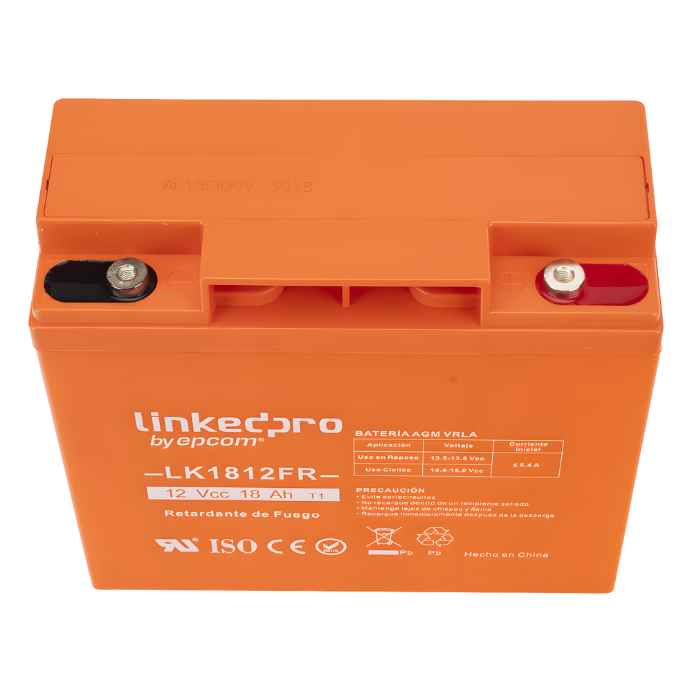 Batería de respaldo 12 V |  18 Ah | AGM | Certificada UL94-V0 Retardante a la Flama  | Especial para Seguridad Electrónica | UPS | Sistemas de Emergencia | Vida útil 5 años | Terminales M5