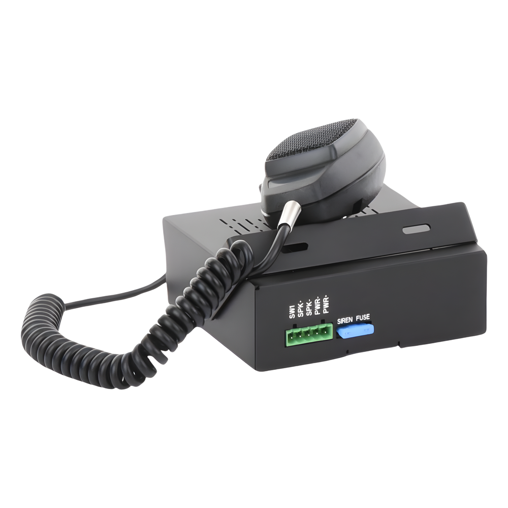 Sirena Vehicular de 100W de Potencia, Con Switch Giratorio de 6 posiciones y Micrófono Integrado de Uso Rudo