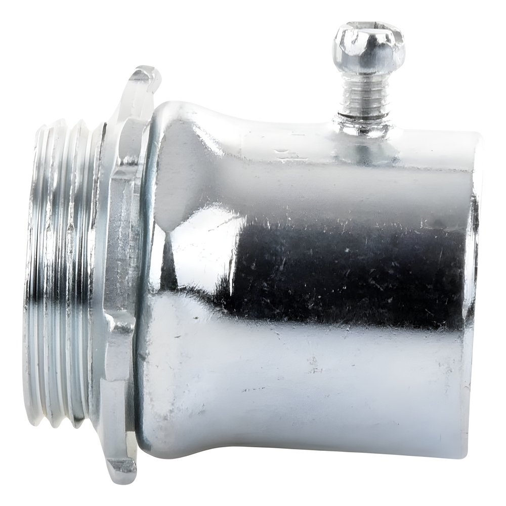 Conector 1 1/2" (38mm) pared delgada con tornillo galvanizado etiqueta verde
