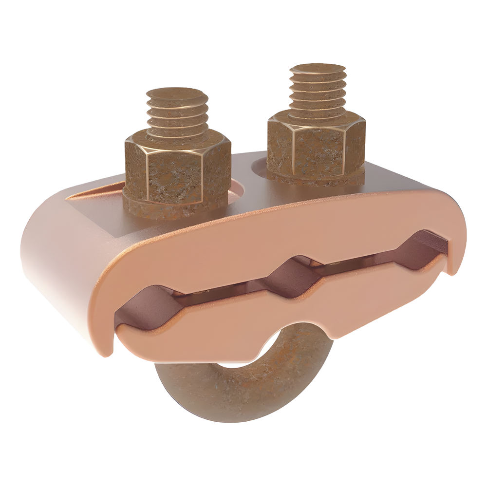 Conector Mecánico para 3 Cables para Calibre 2/0 AWG - 250 KCMIL a Tubería de 3/8"  o  Varilla 5/8" - 3/4".