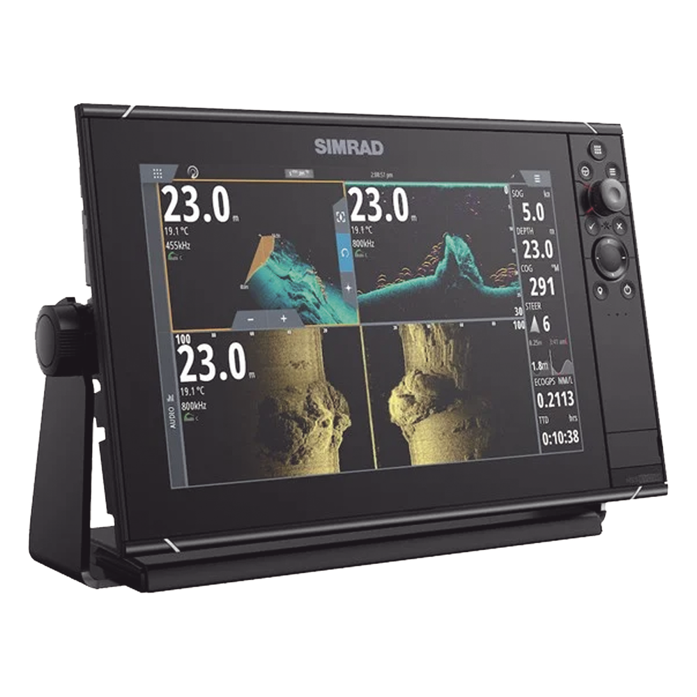 Pantalla Náutica NSS12 evo3S / Pantalla SolarMAX IPS 12 Pulgadas / Procesador iMX 8 / Ecosonda Integrada 1kW CHIRP / Conectividad Inalámbrica / Cartografía C-MAP® Preinstalada / Compatibilidad con Accesorios Simrad / Montaje Flush