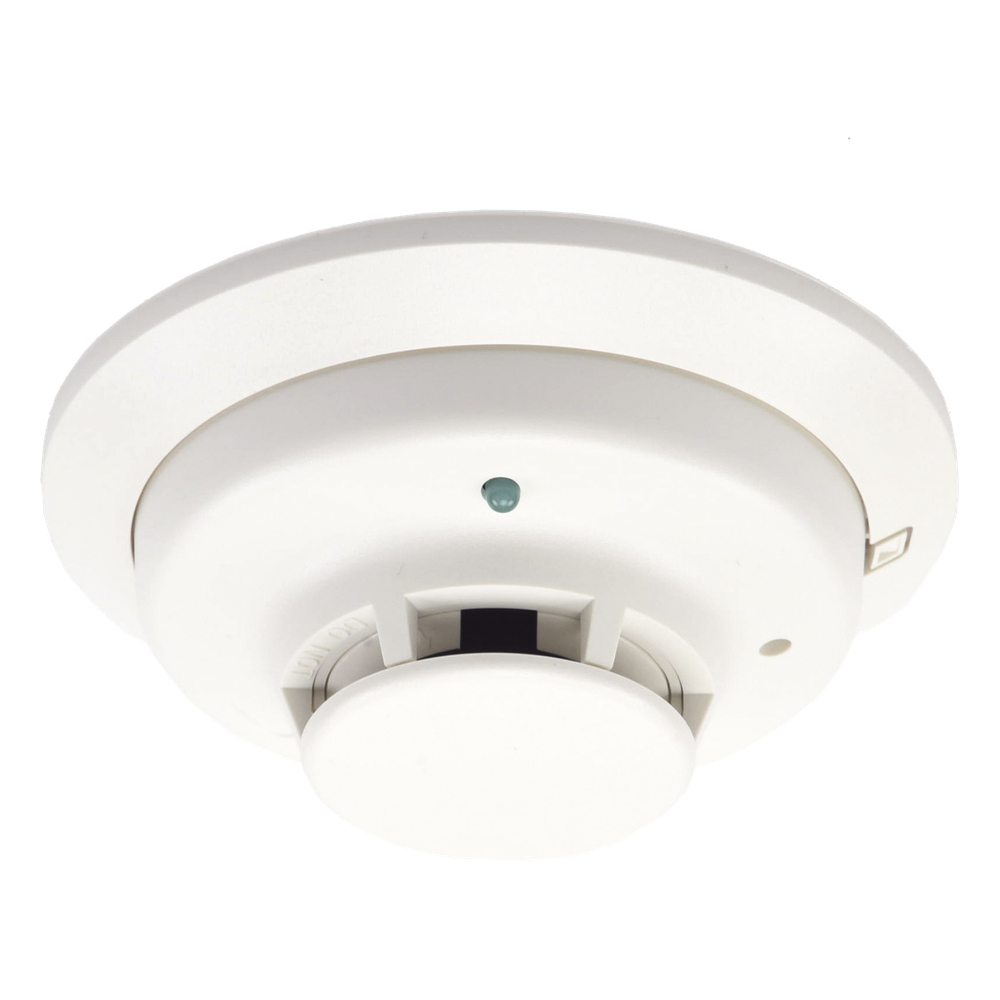 Detector fotoeléctrico de humo convencional de 2 hilos con LED bicolor y compensación automática de sensibilidad