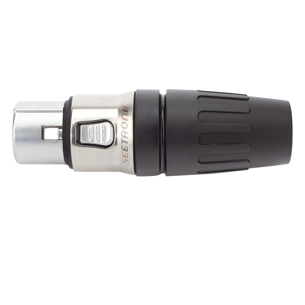 Conector hembra XLR de 3 núcleos con carcasa de acero inoxidable y contactos chapados en oro