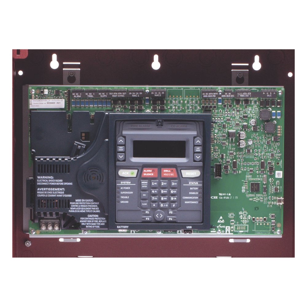 Panel de detección de incendio direccionable inteligente con comunicador dual POTS/IP preinstalado, 50 dispositivos en un lazo SLC, 2 NAC Clase A/B, programación por USB