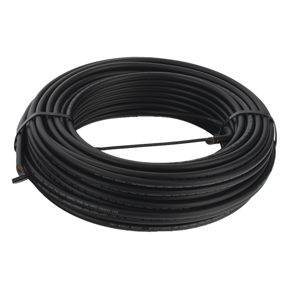 Kit de 2 rollos de 50 metros de cable fotovoltaico de cobre, rojo y negro, calibre 10 AWG (6mm²), Tipo PV,  1000/2000 V y 120°C.