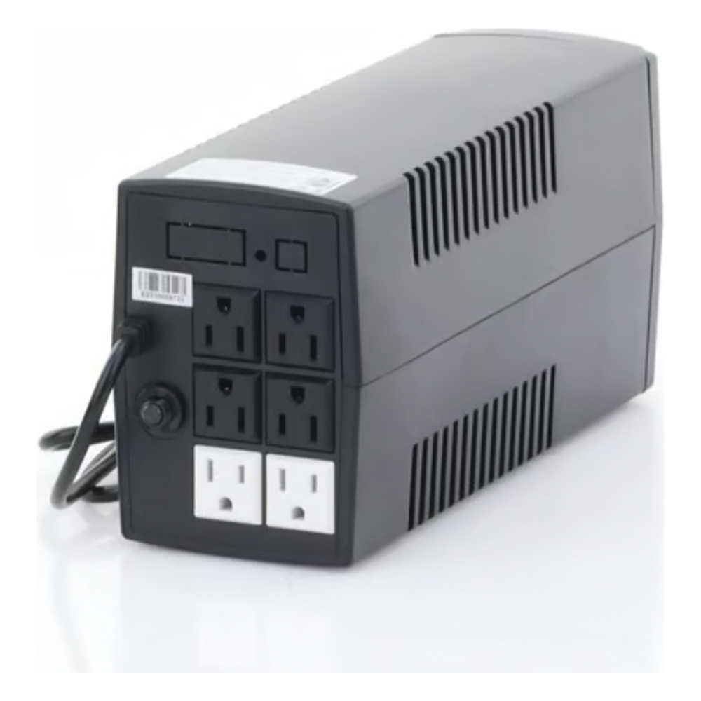 UPS de 850VA/510W / Protección contra Descarga, Sobretensión y Picos Transitorios / Entrada y Salida 120 Vca / Clavija NEMA 5-15P / 6 Tomas NEMA 5-15R / Sin RJ11 ni RJ45