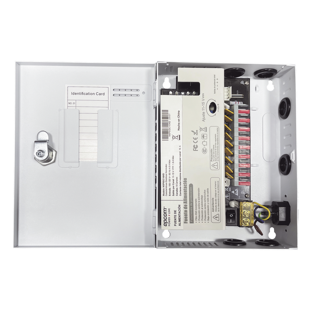 Fuente |  11-15 V |  9 canales | 16 A |  Compatible con cámaras 4K | Alta tecnología en seguridad | Doble ventilador | Hasta 1.8 Amperes por Salida | Filtro de ruido por canal | Diseño de alta gama.
