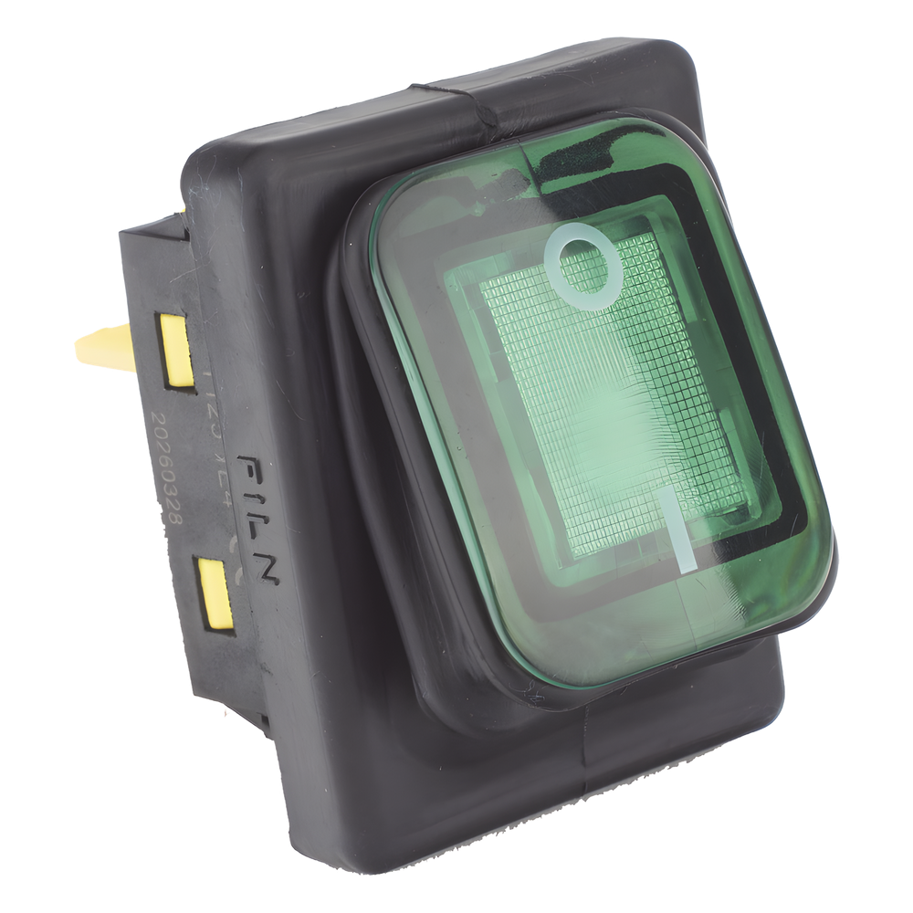 Interruptor tipo Switch con Led Color Verde / IP65 / Diseño Industrial / NO, COM, NC / Terminales tipo F1