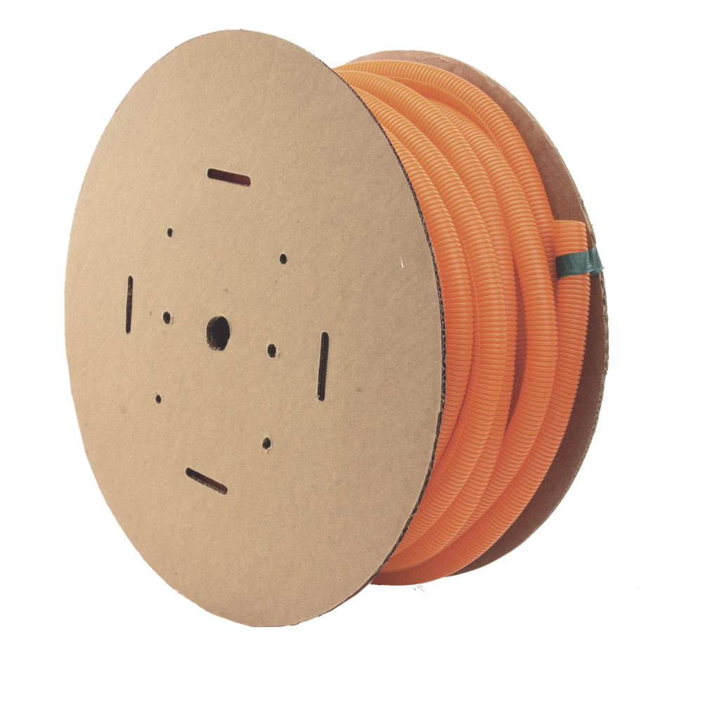 Tubo Corrugado Abierto para Protección de Cables, 1in (25.4 mm) de Diámetro, 30.5 m de Largo, Color Naranja