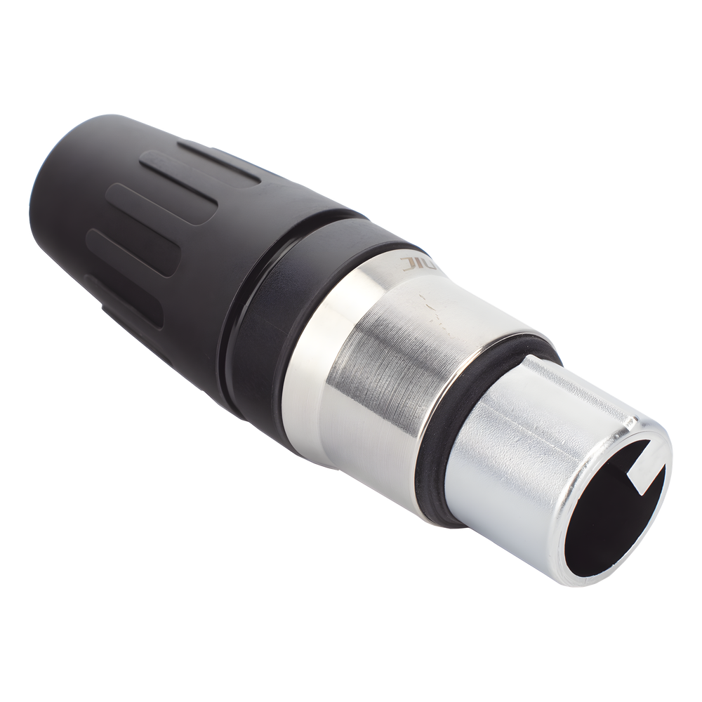 Conector hembra XLR de 3 núcleos con carcasa de acero inoxidable y contactos chapados en oro