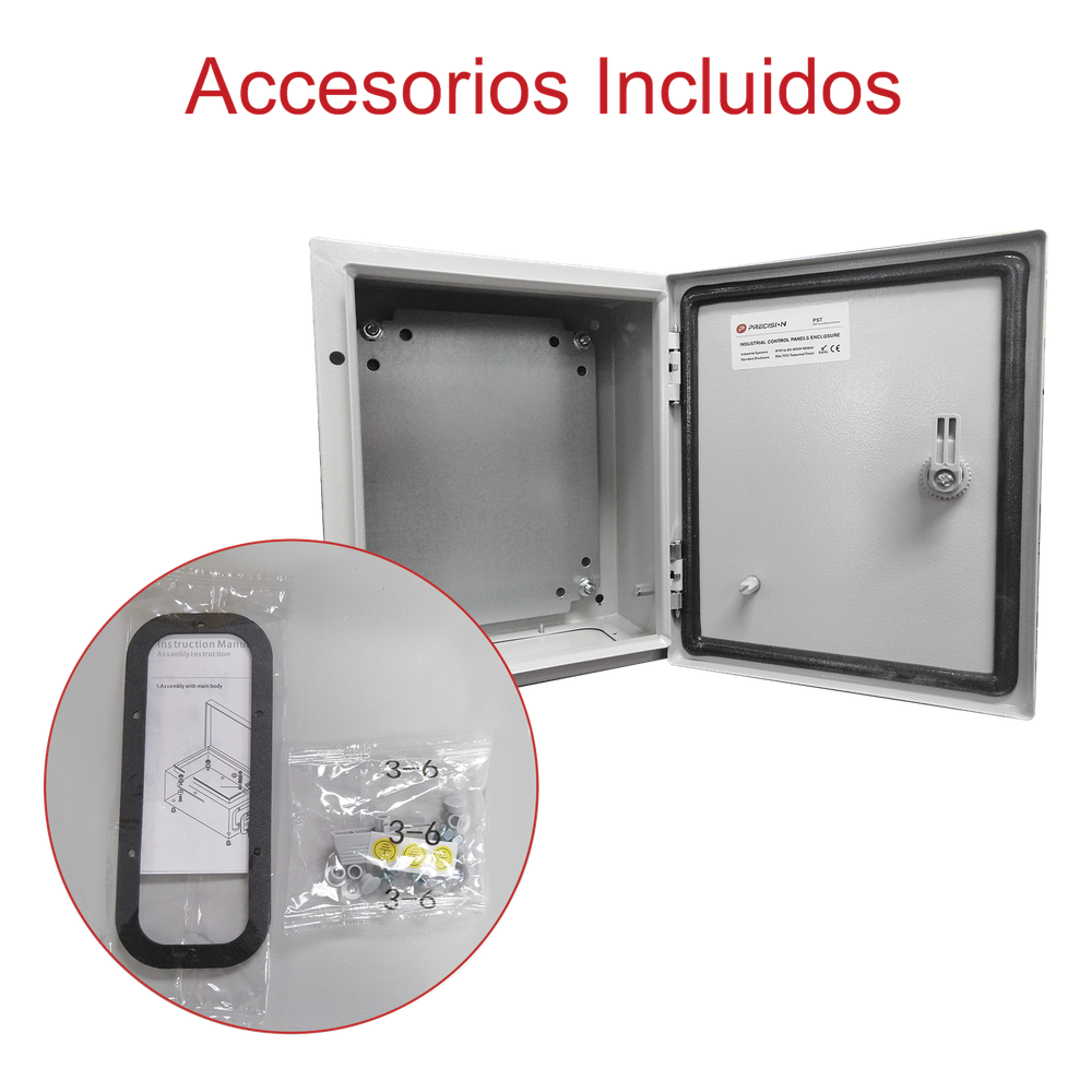 Gabinete de Acero IP66 Uso en Intemperie (400 x 400 x 200 mm) con Placa Trasera Interior de Metal y Compuerta Inferior Atornillable (Incluye Chapa y Llave T).