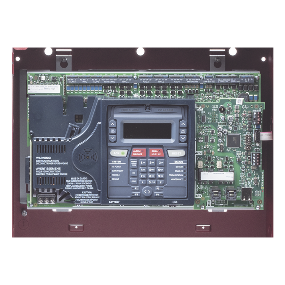 Panel de control de incendio direccionable sin comunicador preinstalado, 318 puntos por lazo SLC, expandible a 954 puntos