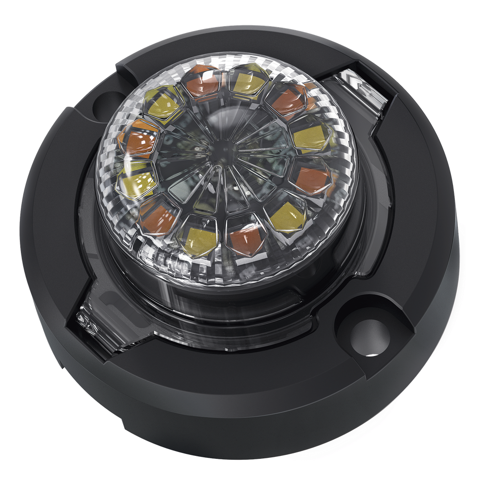 Estrobo Oculto de 12 LED, Rojo/Azul, Lente Transparente, Bisel Negro