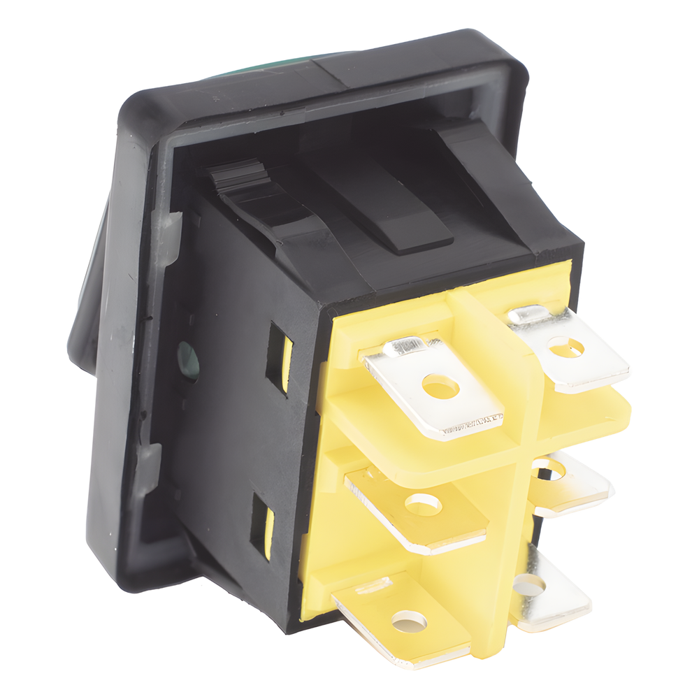 Interruptor tipo Switch con Led Color Verde / IP65 / Diseño Industrial / NO, COM, NC / Terminales tipo F1