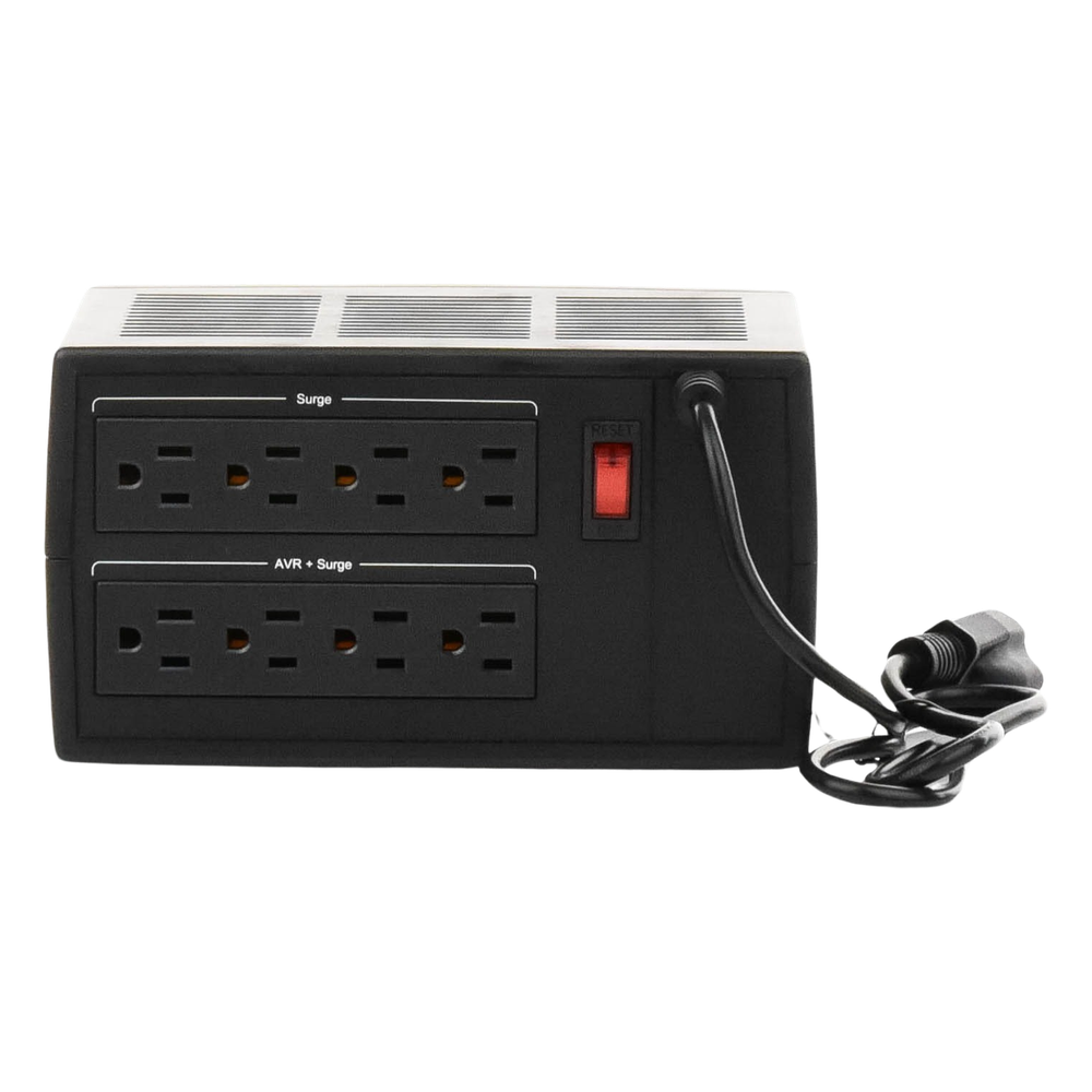Regulador De Voltaje de 1500VA/750W, Entrada NEMA 5-15P, Con 8 Salidas NEMA 5-15R y Supresión de Picos a 245 Joules