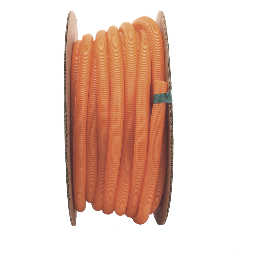 Tubo Corrugado Abierto para Protección de Cables, 1in (25.4 mm) de Diámetro, 30.5 m de Largo, Color Naranja