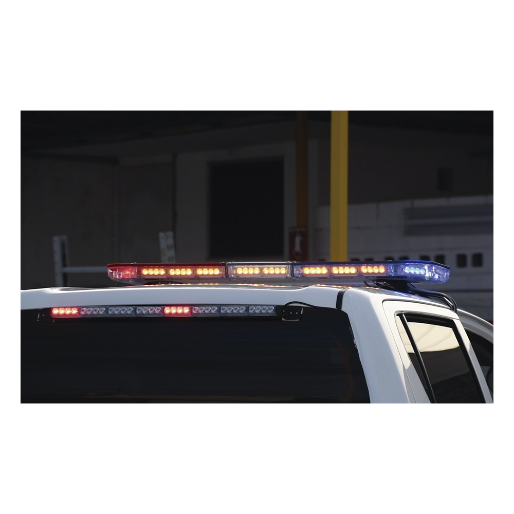 Barra de luces de 47" rojo/azul, 88 LED, con control de tráfico en color ámbar, ideal para equipar unidades de seguridad publica