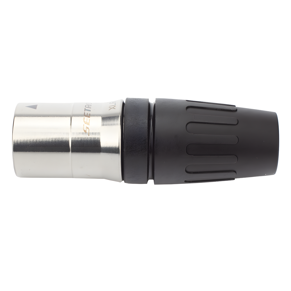 CONECTOR MACHO XLR DE 3 NÚCLEOS CON CARCASA DE ACERO INOXIDABLE Y CONTACTOS CHAPADOS EN ORO