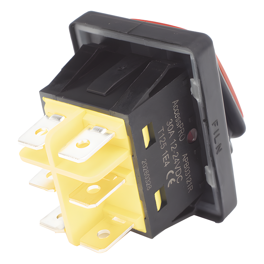 Interruptor tipo Switch con Led Color Rojo / IP65 / Diseño Industrial / NO, COM, NC / Terminales tipo F1