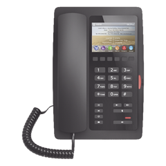 Teléfono IP Hotelero / Pantalla LCD Color 3.5" / 2 Líneas SIP / 6 Teclas Programables Hotline / Puerto USB Carga / PoE 802.3af / Personalizable con Logo Hotel